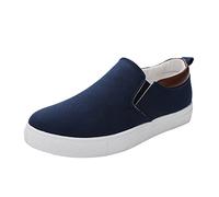 Men's Wide Canvas Casual Loafers Low Top Slip On Sneakers Leisure Fashion Soft Soles Shoes Comfortable Flats Classic Sneakers Walking Shoes Hands Free Loafers Lightweight Footwear Trainers Blue