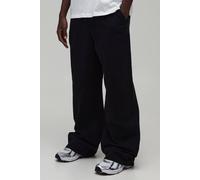 Men's Wide Fit Half & Half Waistband Washed Twill Trouser | Black | Size 5X-Large | BOOHOOMAN