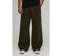 Men's Wide Fit Half & Half Waistband Washed Twill Trouser | Khaki | Size 5X-Large | BOOHOOMAN