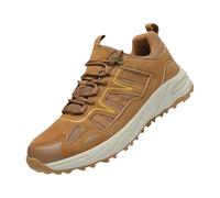Men's Wide Fit Hiking Trainers Lightweight Trekking Breathable & Non-Slip Sneakers with Arch Support Comfortable Leather Shoes Waterproof Lace-up Outdoor Sport Running Shoes (Yellow, 5.5)