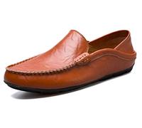 Mens Wide Fit Leather Loafers Comfortable Breathable Driving Walking Shoes Fall Moccasin Slipper Brown 9.5 UK