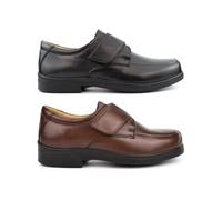 Mens Wide Fit Shoes Mens Leather Shoes Size 9 Extra Wide Shoe Size 15 Touch Fasten Shoe 3E Width Triple E EEE Width Genuine Leather Sizes 6-15 Brown/Black (EEE Fitting) 8 UK