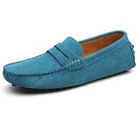 Mens Wide Fit Suede Moccasins Loafers Flat Deck Boat Shoes Breathable Comfortable Trainer Sneaker Sky Blue 12 UK