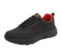 Mens Wide Fit Trainers Breathable Leather Trainers with Arch Support Memory Foam Soft Lightweight Comfortable Athletic Running Shoes Non Slip Wide Toe Box Walking Sneakers Workout Gym Driving Red