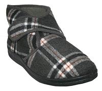 Mens Wide Fitting Diabetic ORTHAPEDIC Brushed Fleece Lined Touch Close Strap Easy Close Boot Slipper Sizes 7-12 (Grey Check, 8 UK, UK Footwear Size System, Adult, Men, Numeric, Wide, 8)
