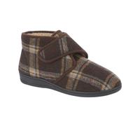 Mens Wide Fitting Diabetic ORTHAPEDIC Brushed Fleece Lined Touch Close Strap Easy Close Boot Slipper Sizes 7-12 (Brown Check, 7 UK, UK Footwear Size System, Adult, Men, Numeric, Wide, 7)