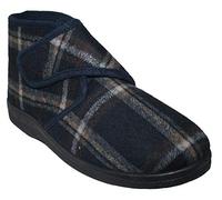 Mens Wide Fitting Diabetic ORTHAPEDIC Brushed Fleece Lined Touch Close Strap Easy Close Boot Slipper Sizes 7-12 (Navy Check, 11 UK, UK Footwear Size System, Adult, Men, Numeric, Wide, 11)