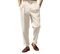 Mens Wide Leg Dress Pants 2024 Fashion Solid Wedding Party Formal Pants Loose Fit Casual Office Work Smart Pants Flat-Front Stretch Comfort Pleated Chino Golf Trousers White