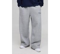 Men's Wide Leg Embroidered Homme Joggers | Grey Marl | Size Medium | BOOHOOMAN