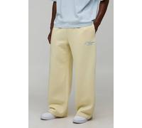 Men's Wide Leg Embroidered Homme Joggers | Yellow | Size Medium | BOOHOOMAN