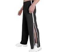 Mens Wide Leg Joggers Loose Fit Trousers, Side Zip Track Pants with Elastic Waist, Straight Leg Sports Bottoms Casual Lounge Pants with Pockets, Lightweight Breathable Fabric