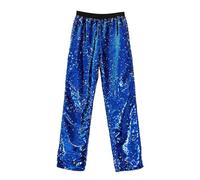 Men's Wide Leg Sequin Pants Sparkle Baggy Tracksuits Elastic Waist Dance Pants Hip Hop Sparkly Clubwear Disco Joggers Trousers Blue