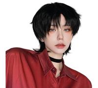 Mens Wig Black Short Straight Wigs for Boys Unisex Black Layered Wig Heat Resistant Synthetic Replacement Wigs for Cosplay Daily Party