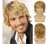 Men's Wig Blonde Short Hair Layered Wave Wigs with Fringe Synthetic Cosplay Wig Costume Party Halloween Party