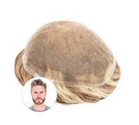 Mens Wig Full French Lace Base Human Hair Toupee for Men Double Knot Highlight #4/27/613 Blond Mens' Hairpiece Toupee for Men
