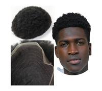 Mens Wig Hair #1 Jet Black Afro Toupee for Men 8x10 Hair Pieces Mens Hairpiece Replacement 100% European Real Human Hair Lace System Mens Toupee