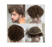 Mens Wig Hair Afro Curly Men Toupee #4 Dark Brown Color Human Hair Wigs 8x10 inch Full Swiss Lace Toupee Hairpiece 7" European Hair Replacement System Mens Toupee