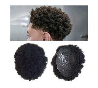 Mens Wig Men Toupee Full Thin Skin 0.04-0.06mm PU Base Human Hair Wig 4mm Afro Curly Indian Remy System Hairpiece Toupee
