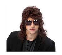 Men's Wig, Men Wigs 80s Disco Mullet Wig Long Curly Male Wig Halloween Costumes Punk Rocker Wig Soft High Temperature Synthetic Fiber Wigs,Natural-Looking Wigs for Men(Bruin)