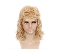 Mens Wig Men Wigs 80s Disco Mullet Wig Long Curly Male Wig Halloween Costumes Punk Rocker Wig Soft High Temperature Synthetic Fiber Wigs Wigs for Men(Blonde)