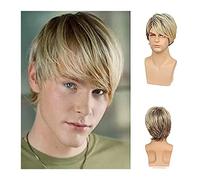 Mens Wig Mens Blonde Wig Short Layered Male Wig Natural Synthetic Heat Resistant Wigs Breathable Halloween Cosplay Costume Party Wig Wigs for Men