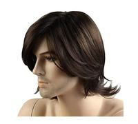 Mens Wig Mens Brown Wigs with Bangs, Short Curly Wig for Male Short Layered Synthetic Hair Wig Soft Natural Daily Cosplay Costume Wig Wigs for Men