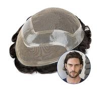 Mens Wig Men's Toupee Wavy Hair Replacement System Human Men Pieces Korean Lace with 0.08mm Thin Skin PU Around Breathable Male Prosthesis Toupee