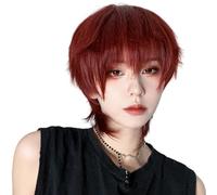 Mens Wig Red Short Straight Wigs for Boys Layered WineRed Mullet Wig Male Heat Resistant Synthetic Replacement Wigs for Cosplay Daily Party
