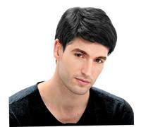 Mens Wig Straight Breathable Black Wig Men Adjustable Mens Wigs Realistic Natural Short Hair Wig Replacement Male Wig Set for Cosplay Costume