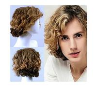 Men's Wig, Synthetic Hair Short Curly Wigs for Men Fluffy Brown Mixed Black Male's Wigs Natural Breathable Heat Resistant Hair Wig for Cosplay Party Costume Use,Natural-Looking Wigs for