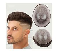 Men's Wigs 0.10-0.12 Thickness Injected PU Skin Men's Toupee Indian Human Hair Men Capillary Prothesis Medium Density Wave Male Hair Replacement System Hair Pieces For Men(COLOR 1B#-130%,7x10)