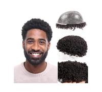 Men's Wigs 10mm Afro Curly Toupee for Men 0.12mm Injection Full Skin Base Male Hair Prosthesis Indian Human Hair Natural and Fluffy Synthetic Wig(7x10)