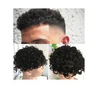 Men's Wigs 15MM Curly Toupee Durable Mono Base Men's Hairpiece Human Hair Replacement System For Men Natural and Fluffy Synthetic Wig(8x10)