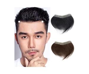 Men's Wigs 16x2cm Men's Capillary Prosthesis Human Hair Toupee Thin Skin PU Base Forehead Hairpiece Patch Natural and Fluffy Synthetic Wig(#4 Medium Brown)