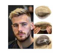 Men's Wigs 4T613# Blonde Human Hair Lace Front Men's Hairpiece Mono Top with PU Skin Base Toupee for Men Natural and Fluffy Synthetic Wig