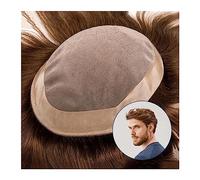 Men's Wigs 6" Straight Human Hair System Fine Mono Top and PU Perimeter Men Toupee 120% Density 4# Brown Color Breathable Male Hair Prosthesis Men's Wig Natural and Fluffy Synthetic Wig(6x8)