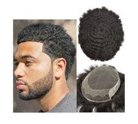 Men's Wigs, Afro Curl Men Toupee Hair replacement system for Men OCT Lace Front Top And Front With PU Side And Back Hair Replacement System(10mm Wave Toupee,8x10)