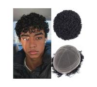 Men's Wigs Afro Curly Mens Toupee Full French Lace Base Hair System 8"x10" Natural Hairline Mens Hair Prosthesis Natural and Fluffy Synthetic Wig