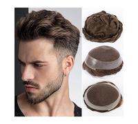 Men's Wigs Breathable Men's Toupee Indian Human Hair Pieces Swiss Lace and PU Around Prosthesis Male Wig Double Knot Wave Hair Replacement System Hair Pieces For Men(6 inches-#4-100%-Free-7x9)