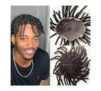 Men's Wigs Bun Hair Dreadlock Full Lace Toupee Wig for Black Men Mono Curly Male Hair Prosthesis 8×10" Afro Curly Hair System Unit Natural Black Human Hair Men's Toupee Mens Wig Cosplay Wig(9inch,120%