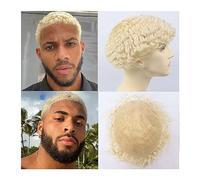 Men's Wigs Bun Hair for Men Afro Kinky Curly Hair Toupee for Black Men 8"x10" Full Lace Base Human Hair System #613 Blonde 6mm Curly Mens Toupee 6 Inch Men's Toupee Mens Wig Toupee for Men