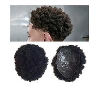 Men's Wigs Bun Hair for Men Afro Toupee for Black Men 0.04-0.06mm Full PU Skin 6" Kinky Curly Real Human Hair Piece Men Replacement Hairpiece 4mm Wave Hair Men's Toupee Mens Wig Toupee for Men(1pc Tou