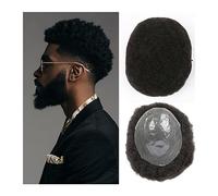 Men's Wigs Bun Hair for Men Afro Toupee for Men Full Thin Skin PU Base Hair Pieces Human Hair Wigs 8x10 Inches Male Hair Prosthesis 6mm Kinky Curly Hair Men's Toupee Mens Wig Toupee for Men(6 inches-1