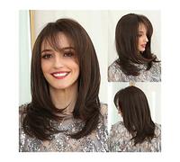Men's Wigs Bun Hair for Men Dark Brown Wigs for Women Synthetic Hair Charming Long Curly Natural Side Part Wigs with Bangs Heat Resistant Fibre Synthetic Wig Mens Wig Toupee for Men