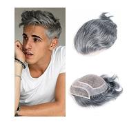 Men's Wigs Bun Hair for Men Human Hair Men's Toupee 8"x10" Durable Mono with PU Base Men's Toupee #1B Black with Gray Color Lace Front Mens Hair Replacement System Mens Wig Toupee for Men(1B40 8x10inc