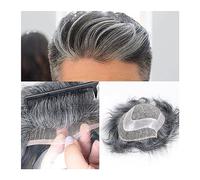 Men's Wigs Bun Hair for Men Human Hair Men's Toupee 8"x10" Durable Mono with PU Base Men's Toupee #1B Black with Gray Color Lace Front Mens Hair Replacement System Mens Wig Toupee for Men(1B50 8x10inc