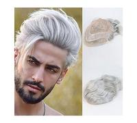Men's Wigs Bun Hair for Men Human Hair Men's Toupee 8"x10" Durable Mono with PU Base Men's Toupee #1B Black with Gray Color Lace Front Mens Hair Replacement System Mens Wig Toupee for Men(1B90 8x10inc