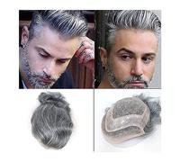 Men's Wigs Bun Hair for Men Human Hair Men's Toupee 8"x10" Durable Mono with PU Base Men's Toupee #1B Black with Gray Color Lace Front Mens Hair Replacement System Mens Wig Toupee for Men(1B60 8x10inc