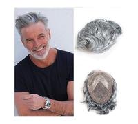 Men's Wigs Bun Hair for Men Human Hair Men's Toupee 8"x10" Durable Mono with PU Base Men's Toupee #1B Black with Gray Color Lace Front Mens Hair Replacement System Mens Wig Toupee for Men(1B80 8x10inc