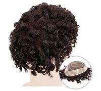 Men's Wigs Bun Hair for Men Kinky Curly Wig for Men Fine Mono Top and PU Perimeter Hair Toupee Breathable Male Hair Prosthesis 7" Soft Human Hair Systems Unit Mens Wig Toupee for Men(120%,9x11)